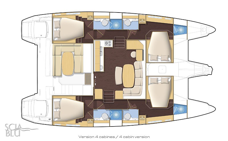 Lagoon 421: layout versione 4 cabine